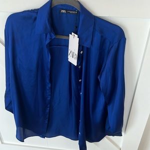 Zara Blue Satin Effect Shirt
